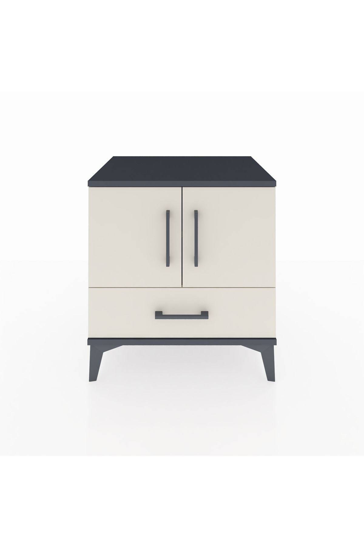 Hyperion Komodin 2 Raflı Tek Çekmeceli 2 Kapaklı 60x44x64 Antrasit-Aytaşı