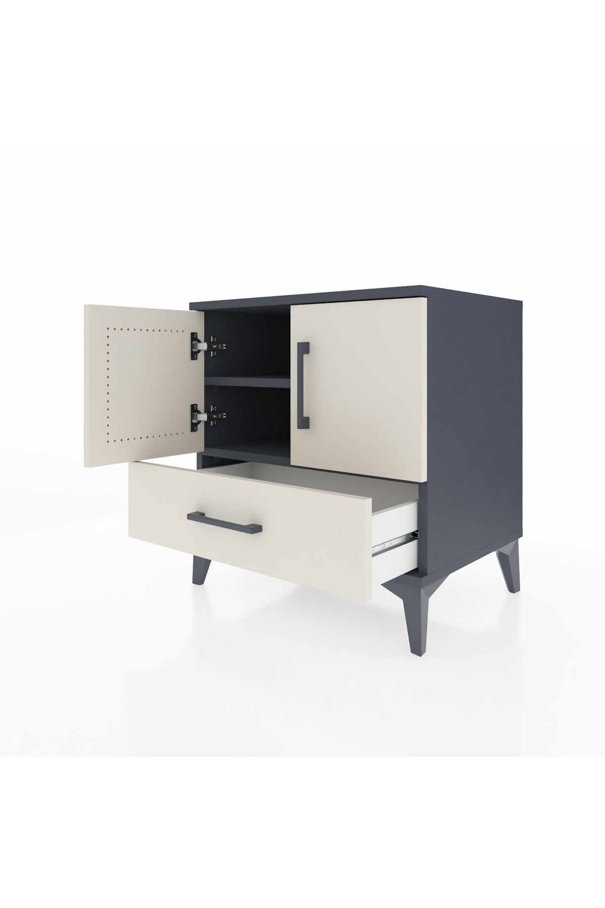 Hyperion Komodin 2 Raflı Tek Çekmeceli 2 Kapaklı 60x44x64 Antrasit-Aytaşı