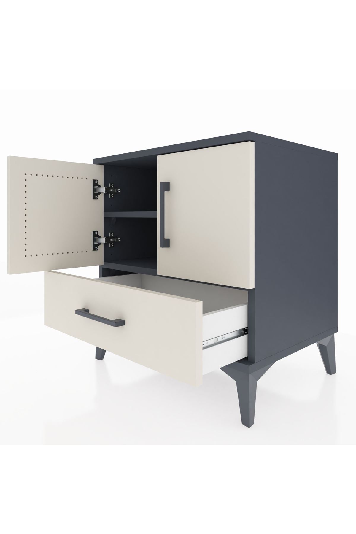 Hyperion Komodin 2 Raflı Tek Çekmeceli 2 Kapaklı 60x44x64 Antrasit-Aytaşı