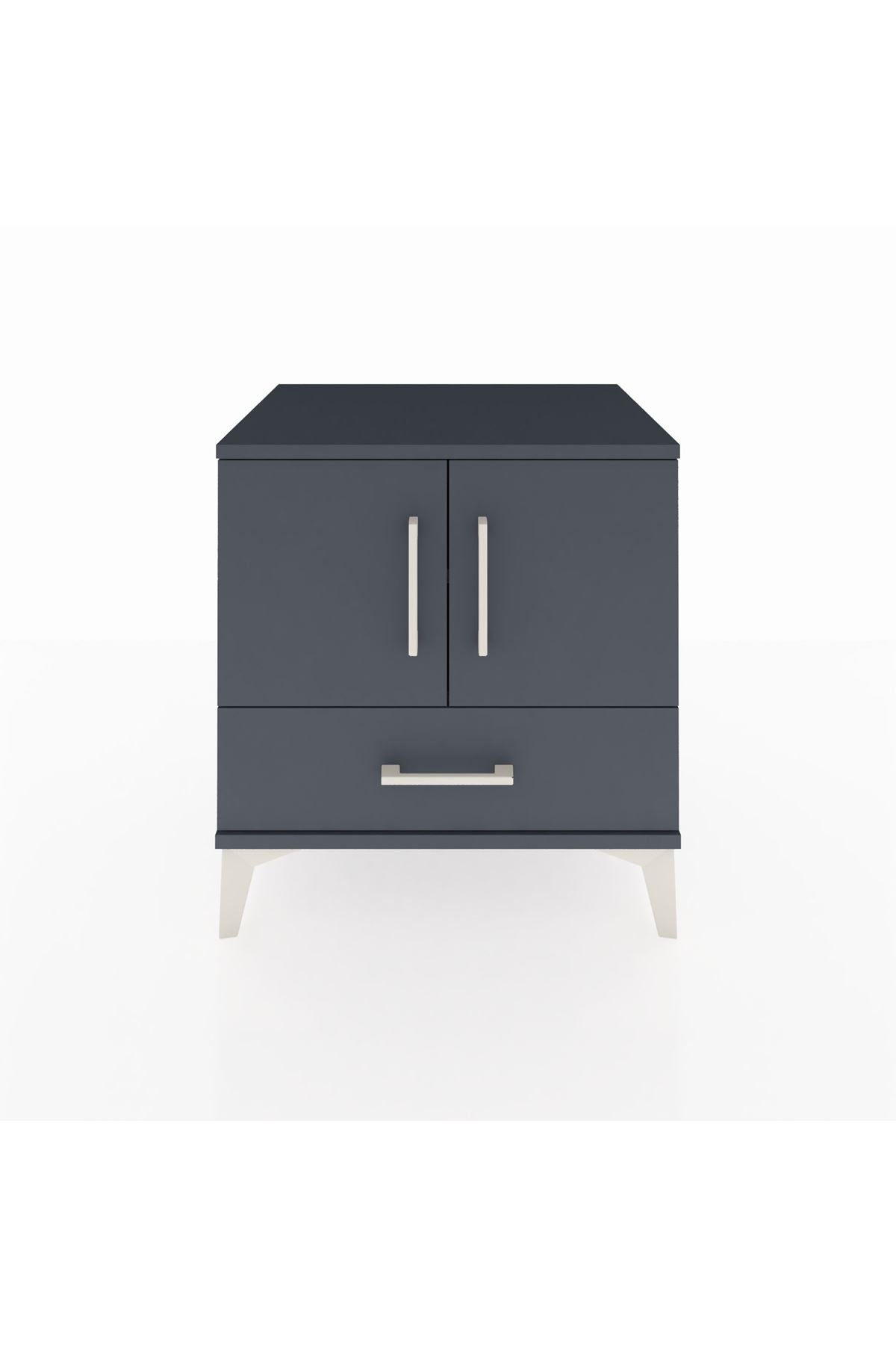 Hyperion Komodin 2 Raflı Tek Çekmeceli 2 Kapaklı 60x44x64 Antrasit-Antrasit