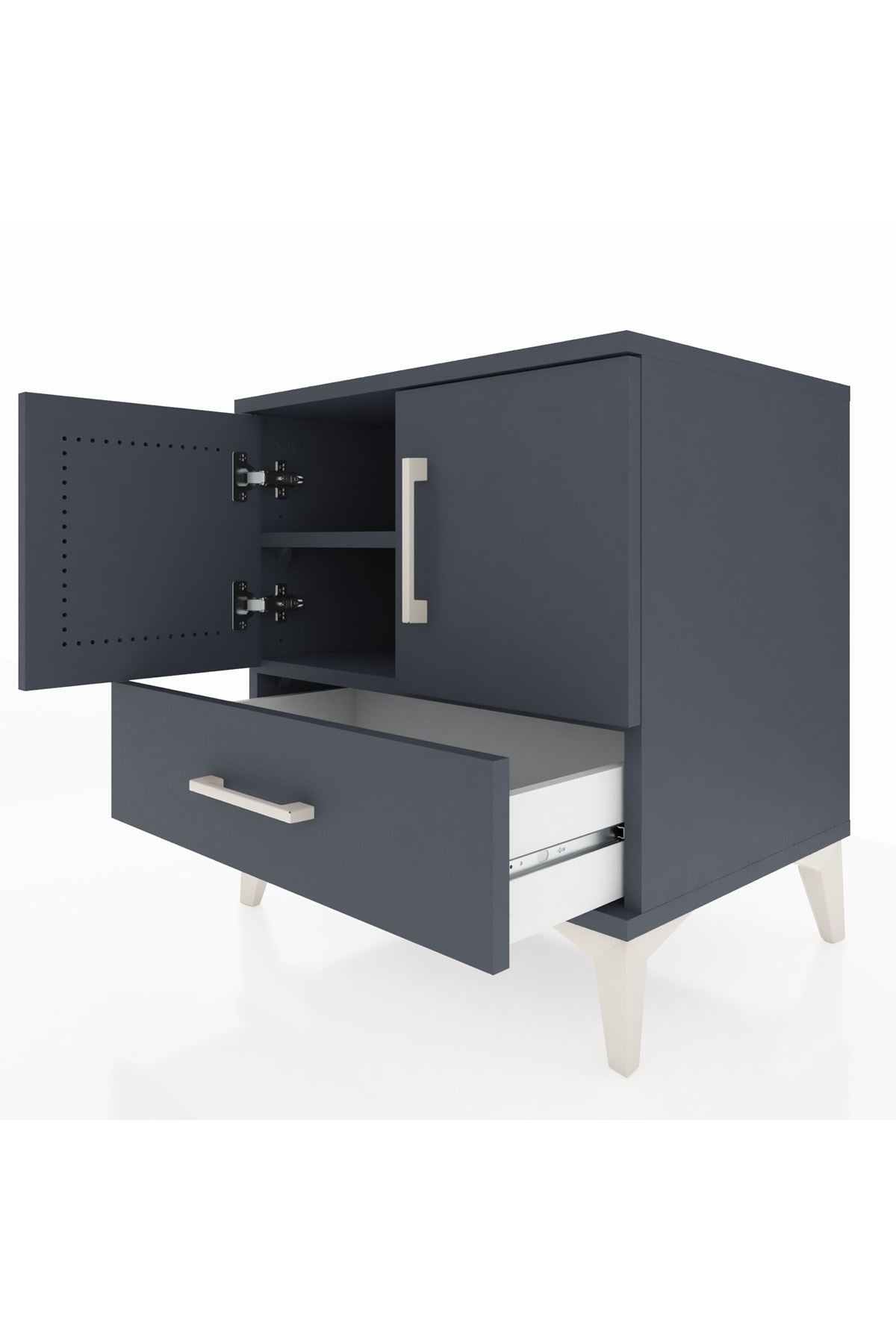 Hyperion Komodin 2 Raflı Tek Çekmeceli 2 Kapaklı 60x44x64 Antrasit-Antrasit