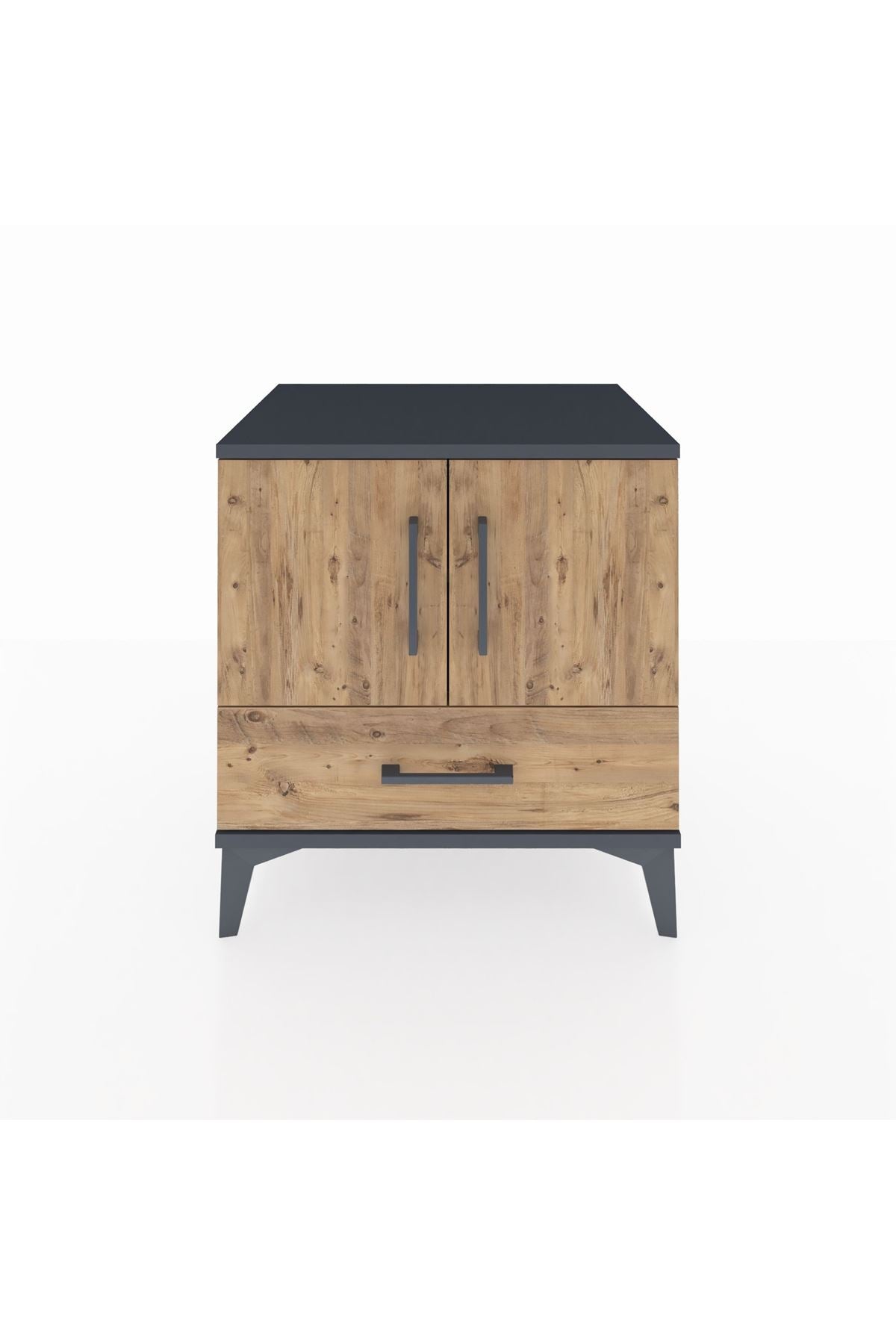 Hyperion Komodin 2 Raflı Tek Çekmeceli 2 Kapaklı 60x44x64 Antrasit-Çam