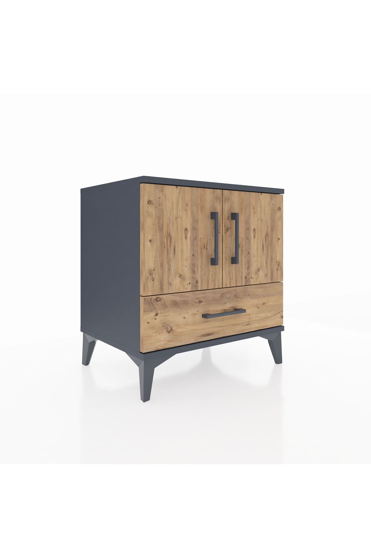 Hyperion Komodin 2 Raflı Tek Çekmeceli 2 Kapaklı 60x44x64 Antrasit-Çam