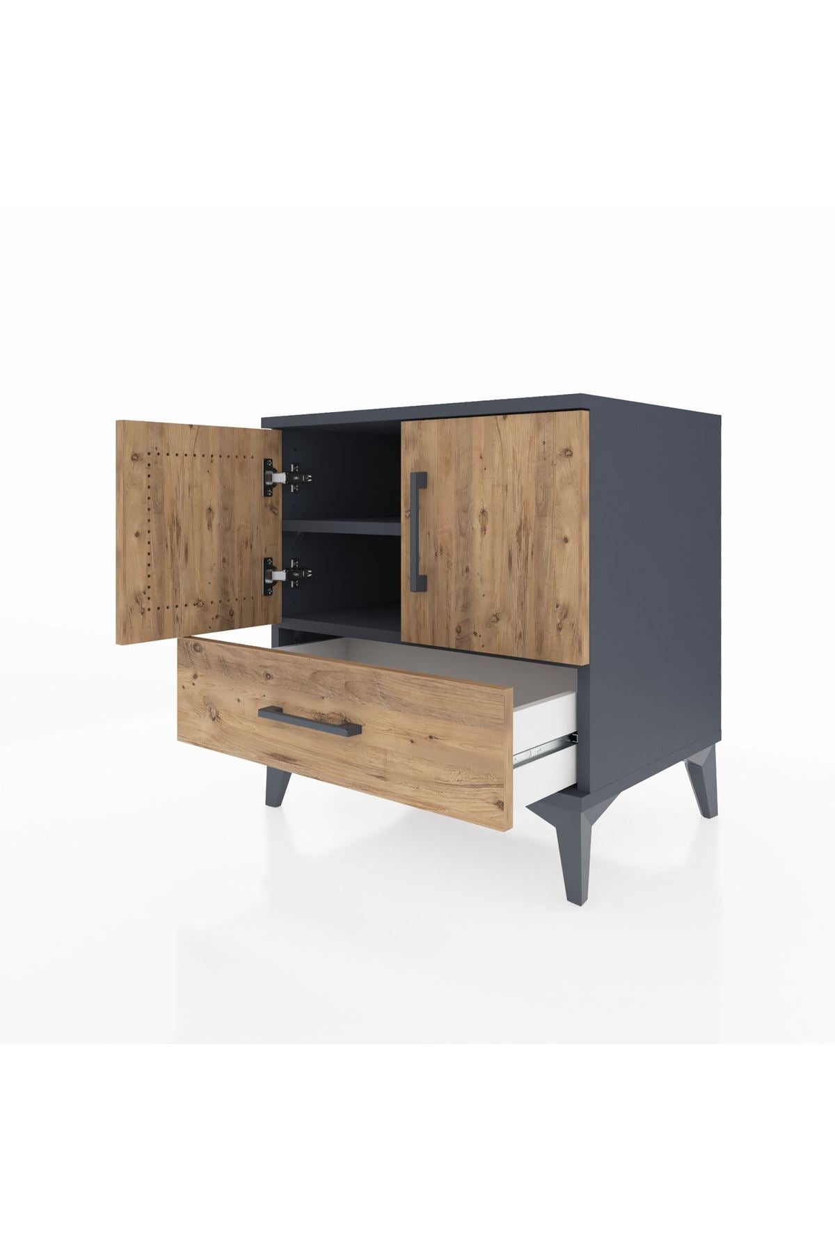 Hyperion Komodin 2 Raflı Tek Çekmeceli 2 Kapaklı 60x44x64 Antrasit-Çam