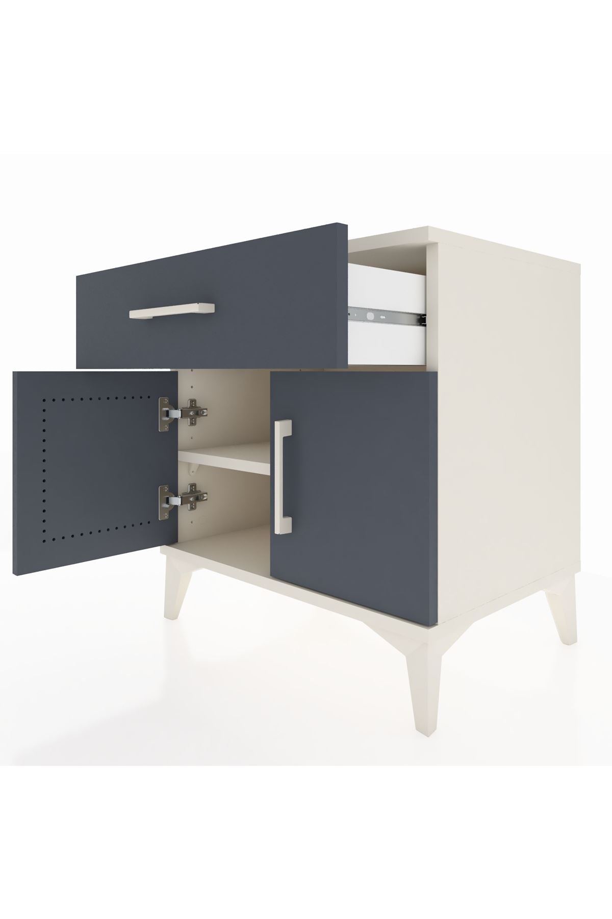 Hyperion Komodin Tek Raflı Tek Çekmeceli 2 Kapaklı 60x44x64 Aytaşı-Antrasit