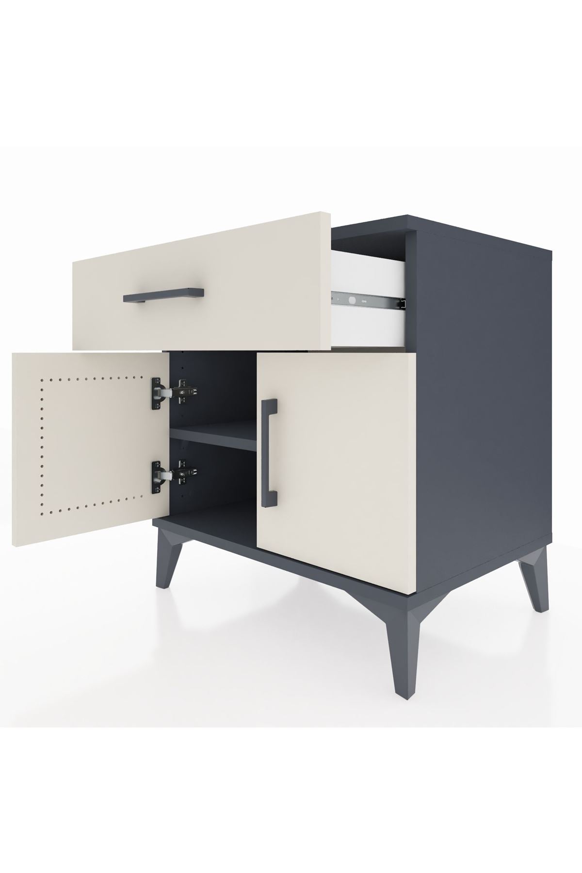 Hyperion Komodin Tek Raflı Tek Çekmeceli 2 Kapaklı 60x44x64 Antrasit-Aytaşı