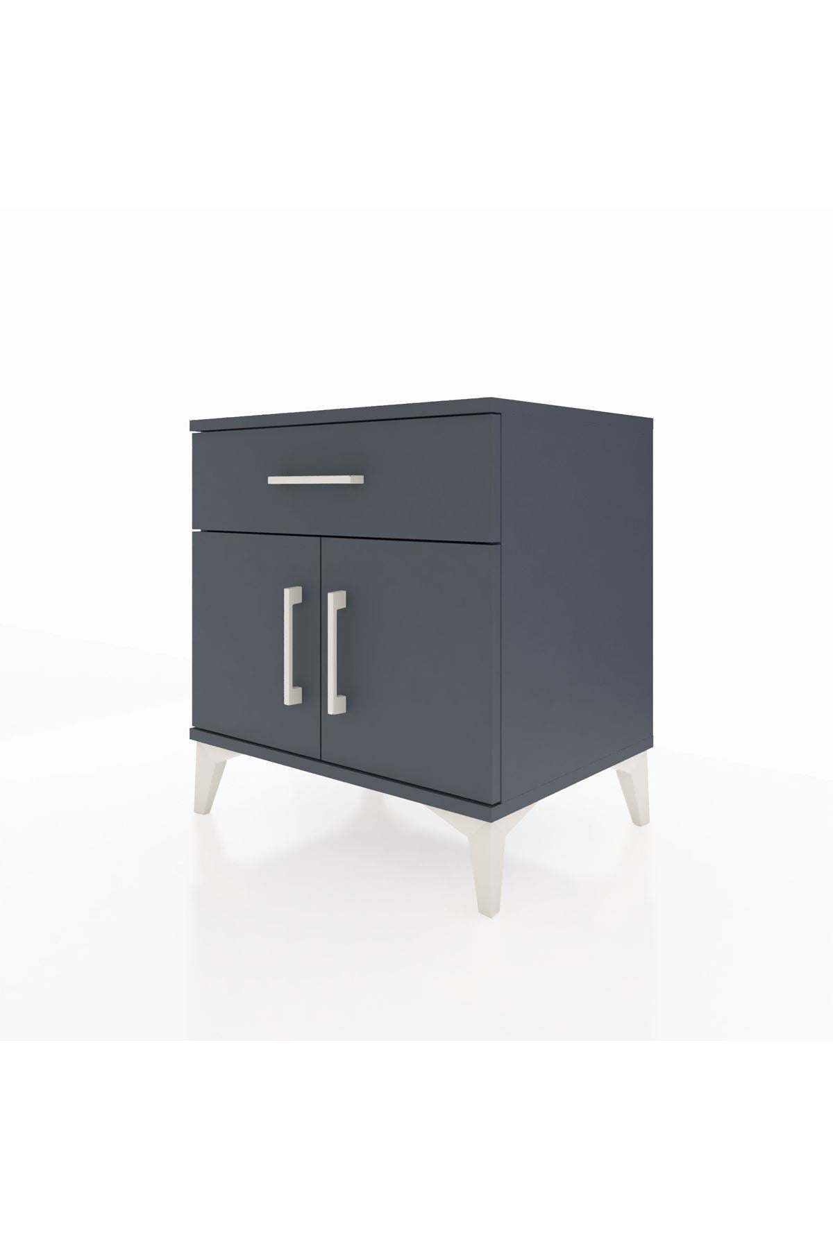 Hyperion Komodin Tek Raflı Tek Çekmeceli 2 Kapaklı 60x44x64 Antrasit-Antrasit