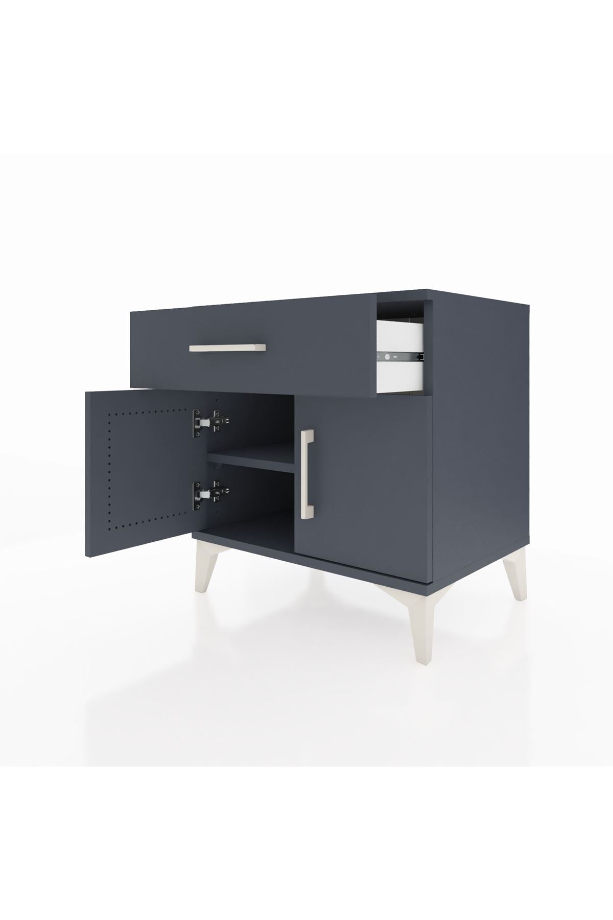 Hyperion Komodin Tek Raflı Tek Çekmeceli 2 Kapaklı 60x44x64 Antrasit-Antrasit