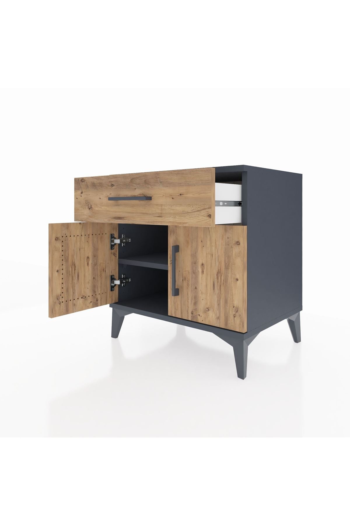 Hyperion Komodin Tek Raflı Tek Çekmeceli 2 Kapaklı 60x44x64 Antrasit-Çam