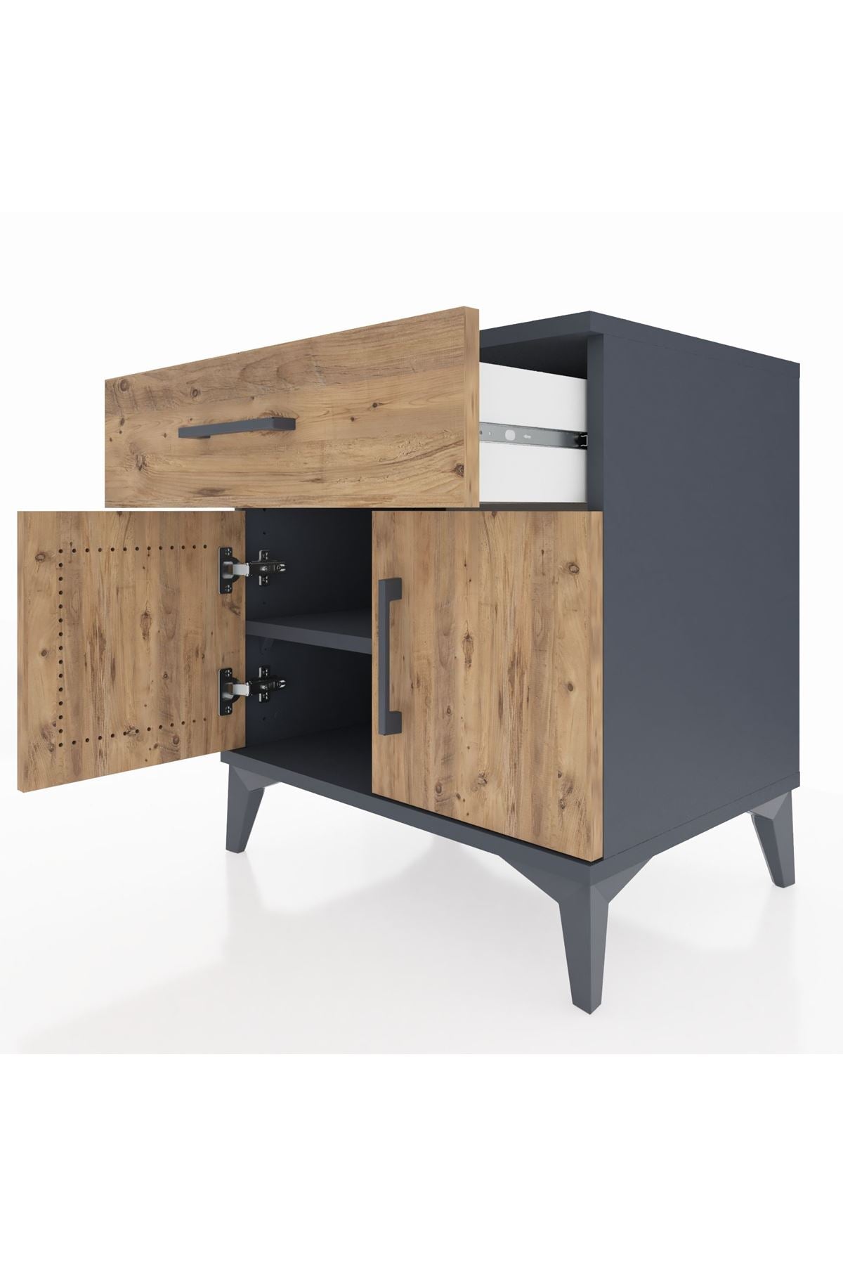 Hyperion Komodin Tek Raflı Tek Çekmeceli 2 Kapaklı 60x44x64 Antrasit-Çam