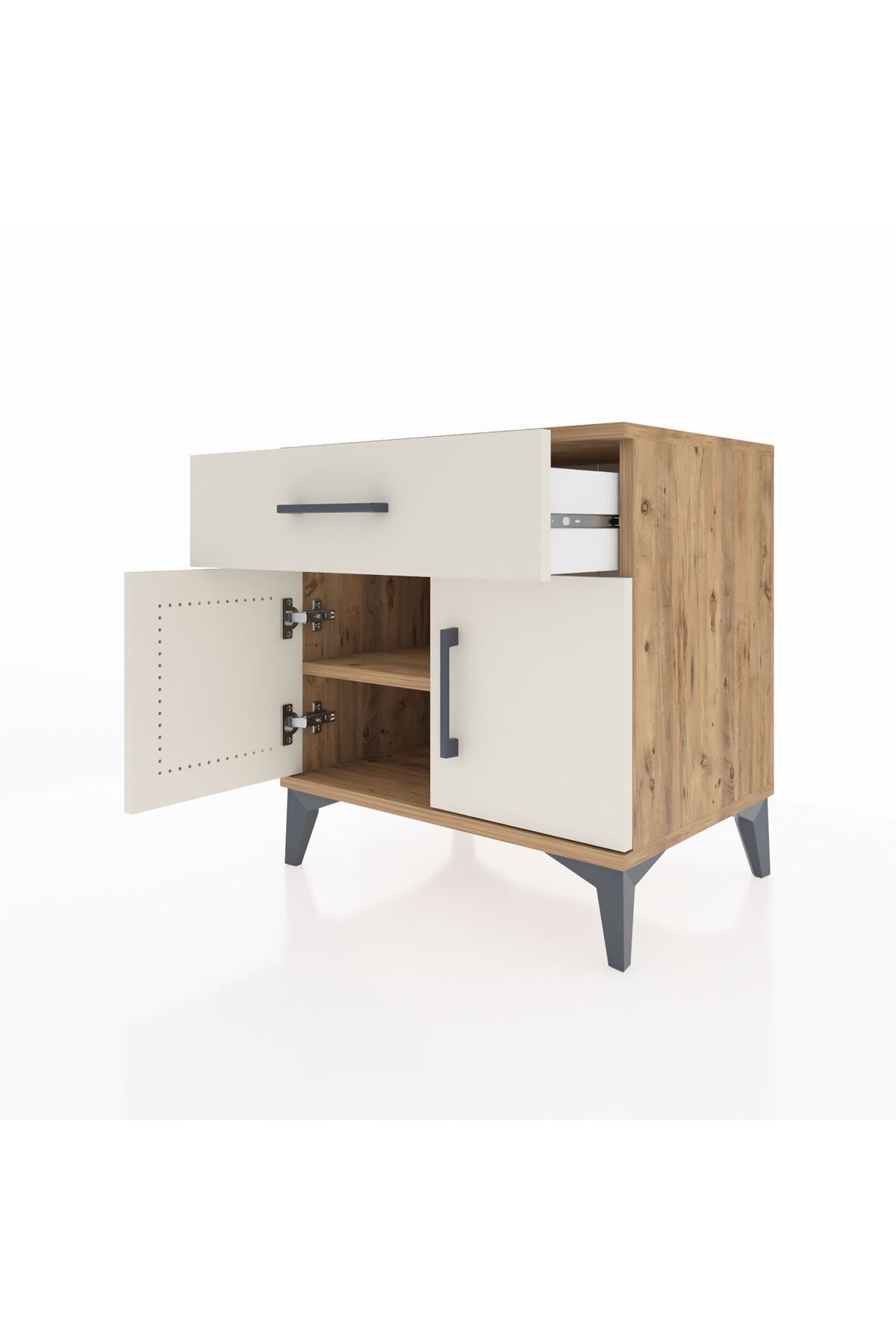 Hyperion Komodin Tek Raflı Tek Çekmeceli 2 Kapaklı 60x44x64 Çam-Aytaşı