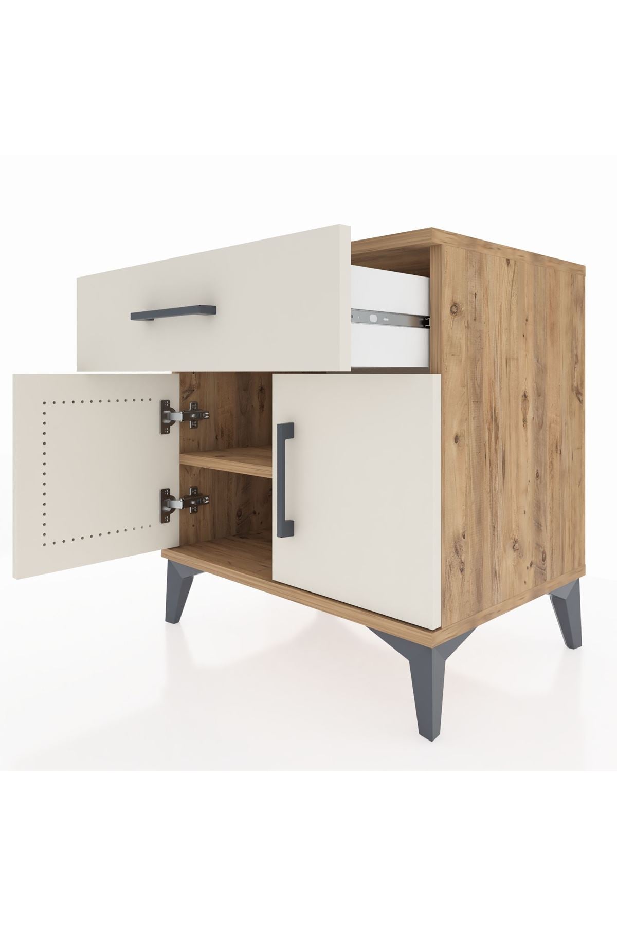 Hyperion Komodin Tek Raflı Tek Çekmeceli 2 Kapaklı 60x44x64 Çam-Aytaşı