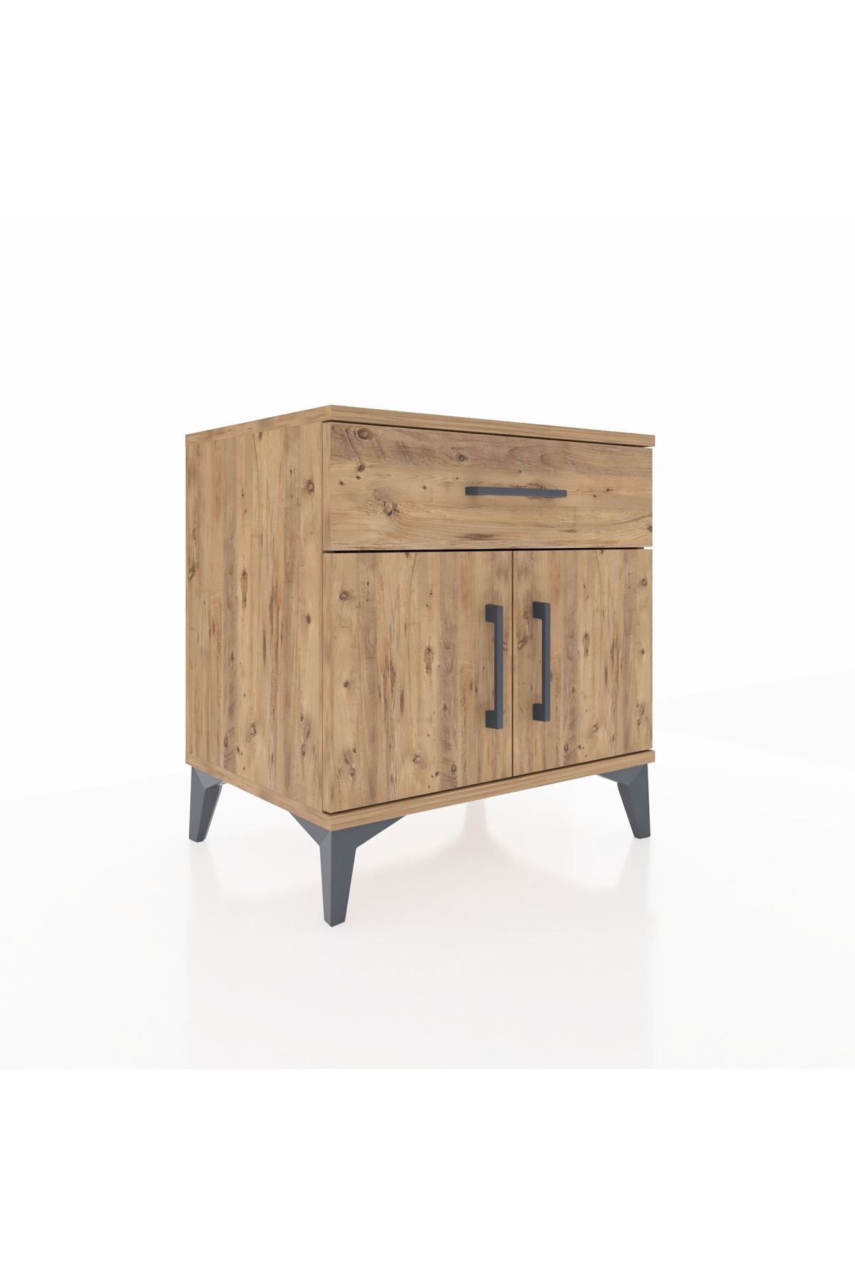 Hyperion Komodin Tek Raflı Tek Çekmeceli 2 Kapaklı 60x44x64 Çam-Çam