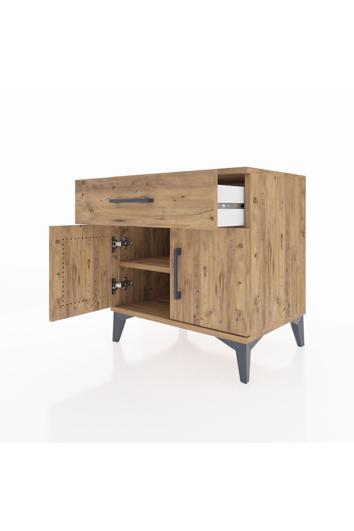 Hyperion Komodin Tek Raflı Tek Çekmeceli 2 Kapaklı 60x44x64 Çam-Çam