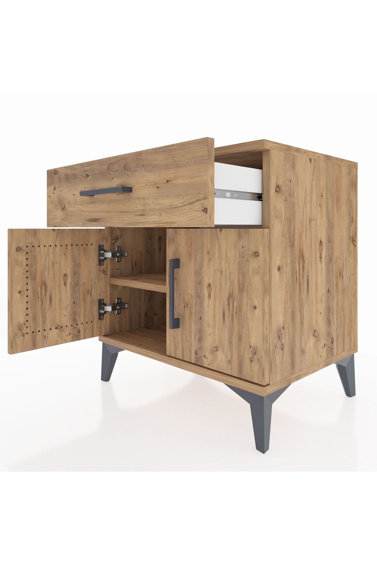 Hyperion Komodin Tek Raflı Tek Çekmeceli 2 Kapaklı 60x44x64 Çam-Çam