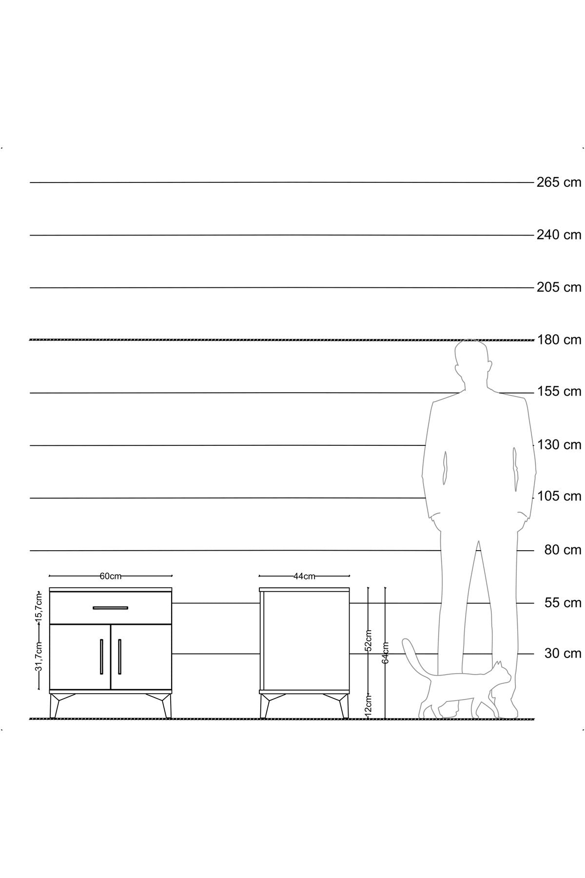 Hyperion Komodin Tek Raflı Tek Çekmeceli 2 Kapaklı 60x44x64 Çam-Çam