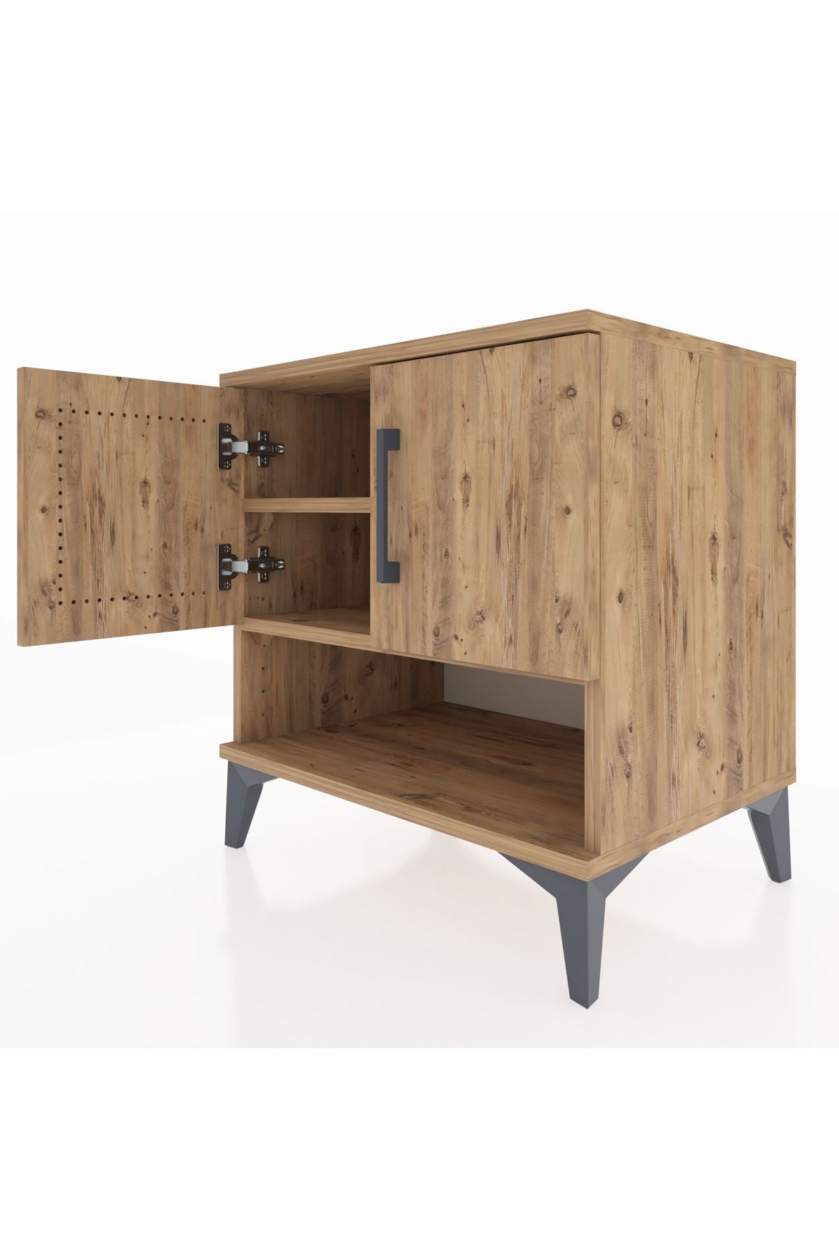 Hyperion Komodin 2 Raflı 2 Kapaklı 60x44x64 Çam-Çam