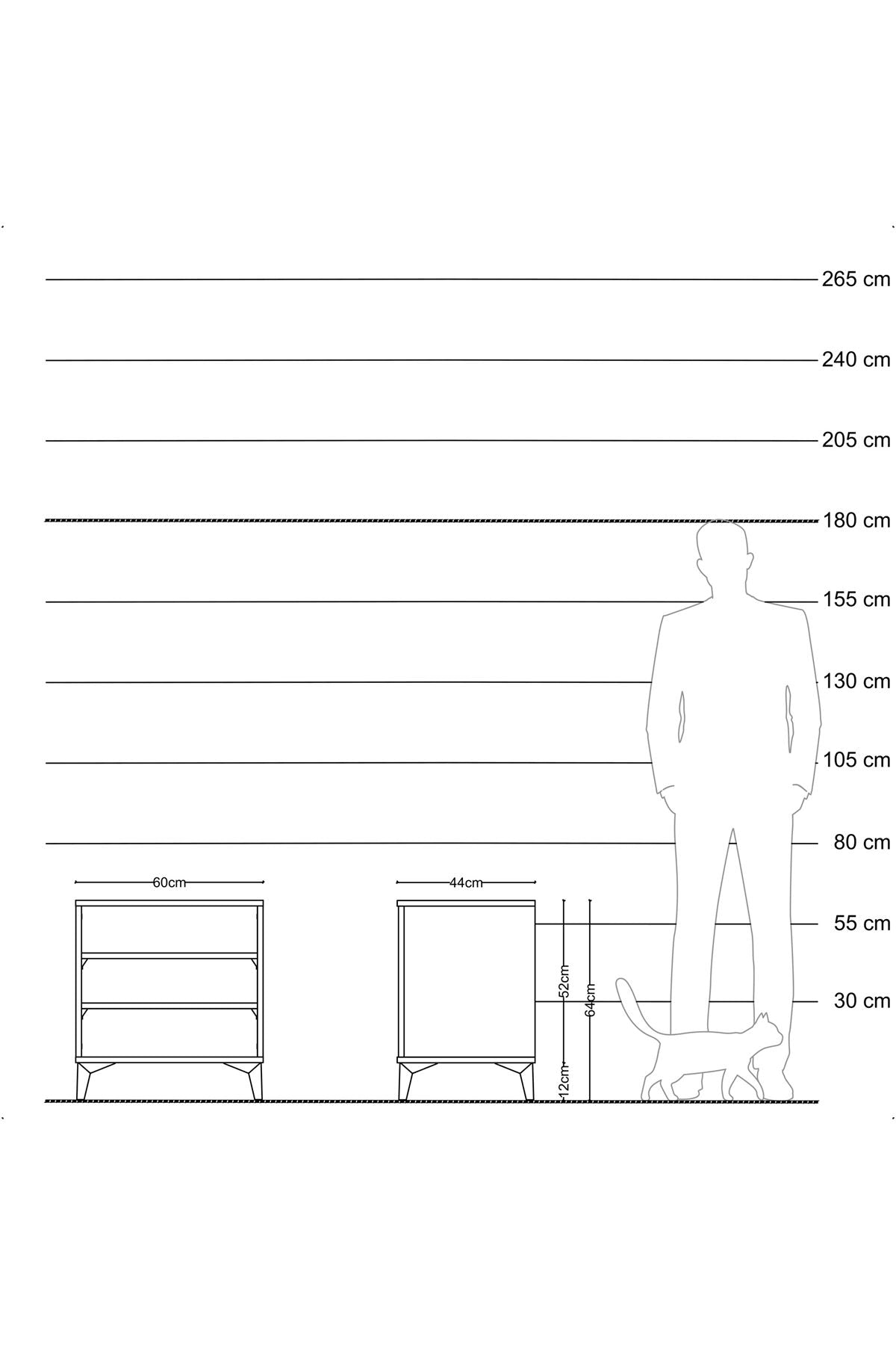 Hyperion Komodin 2 Raflı 60x44x64 Aytaşı-Antrasit