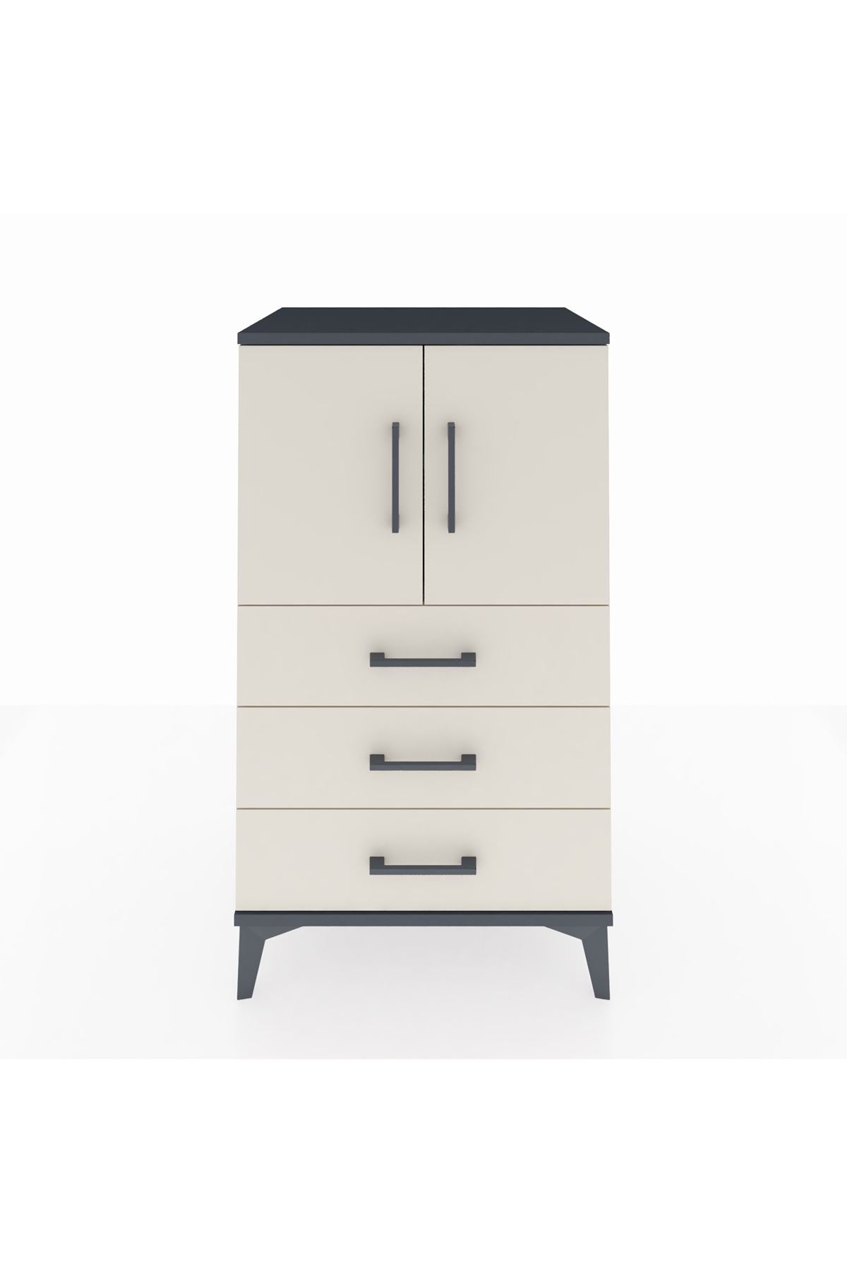 Hyperion Komodin 2 Raflı 3 Çekmeceli 2 Kapaklı 60x44x106 Antrasit-Aytaşı