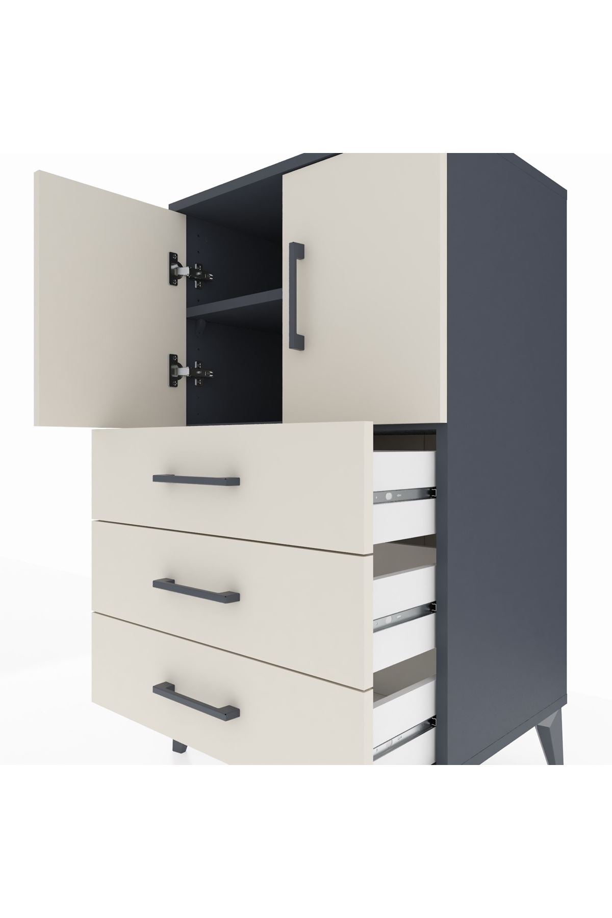 Hyperion Komodin 2 Raflı 3 Çekmeceli 2 Kapaklı 60x44x106 Antrasit-Aytaşı