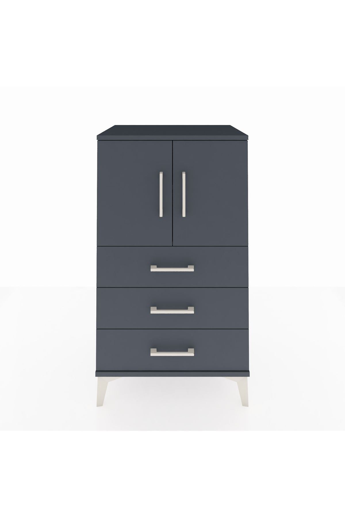 Hyperion Komodin 2 Raflı 3 Çekmeceli 2 Kapaklı 60x44x106 Antrasit-Antrasit