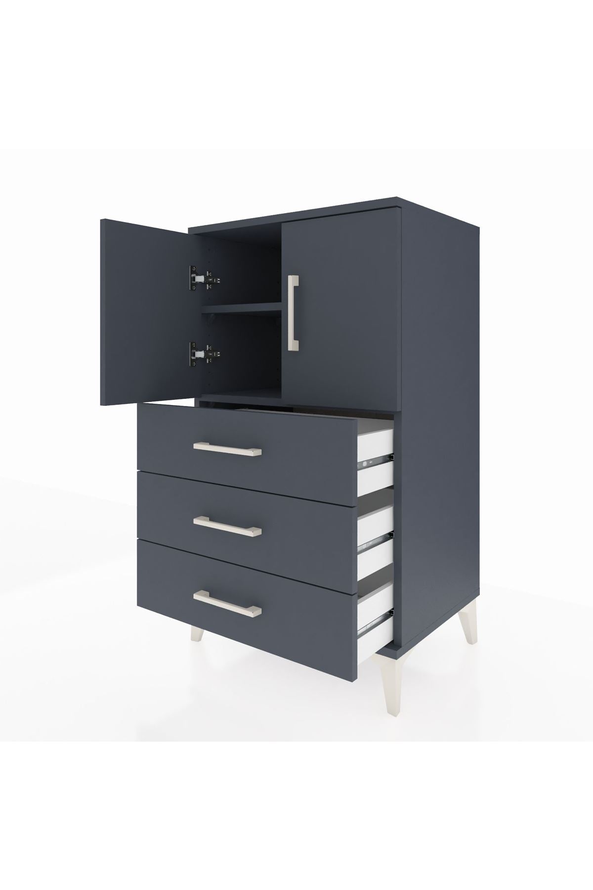 Hyperion Komodin 2 Raflı 3 Çekmeceli 2 Kapaklı 60x44x106 Antrasit-Antrasit