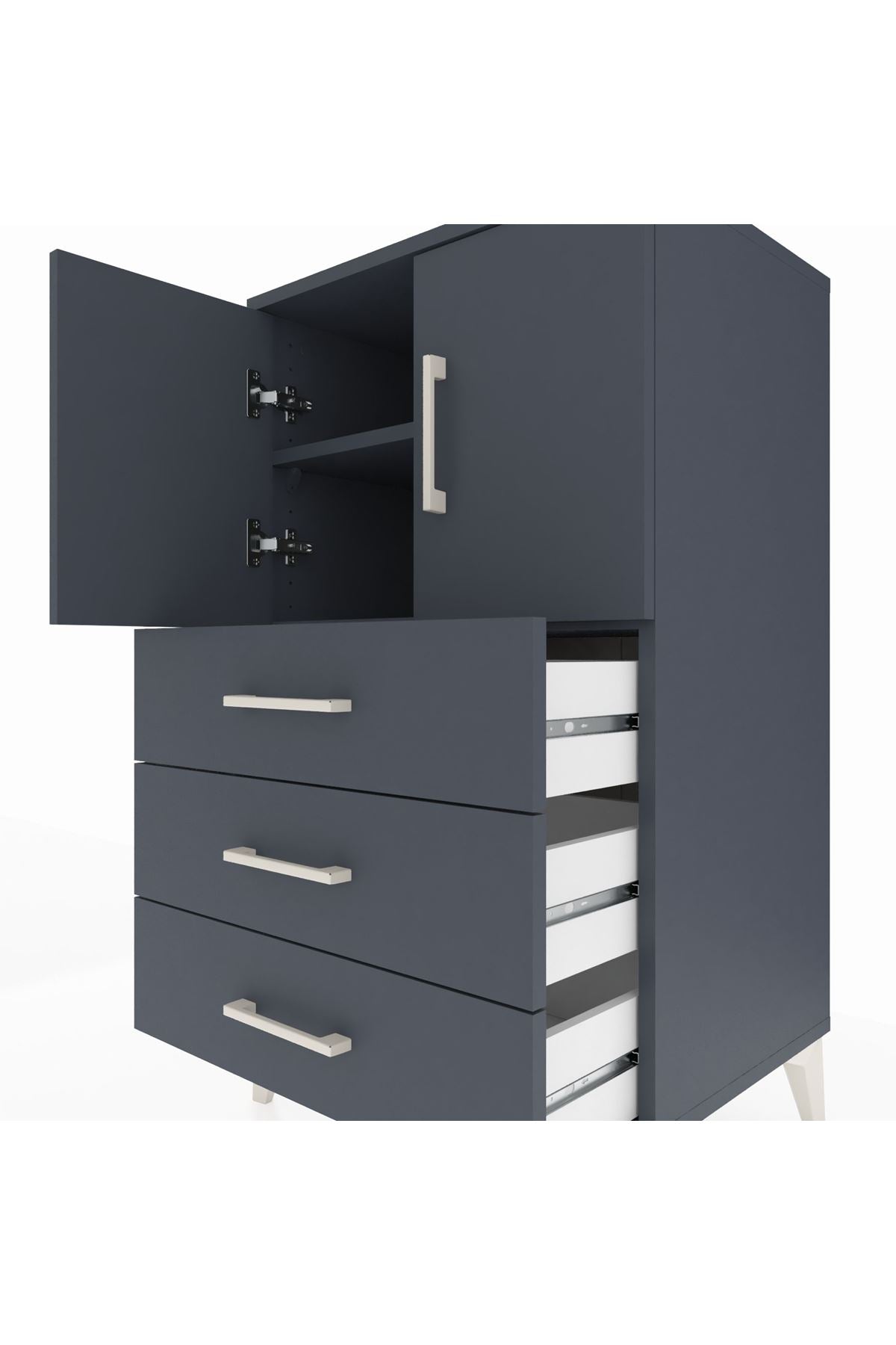 Hyperion Komodin 2 Raflı 3 Çekmeceli 2 Kapaklı 60x44x106 Antrasit-Antrasit