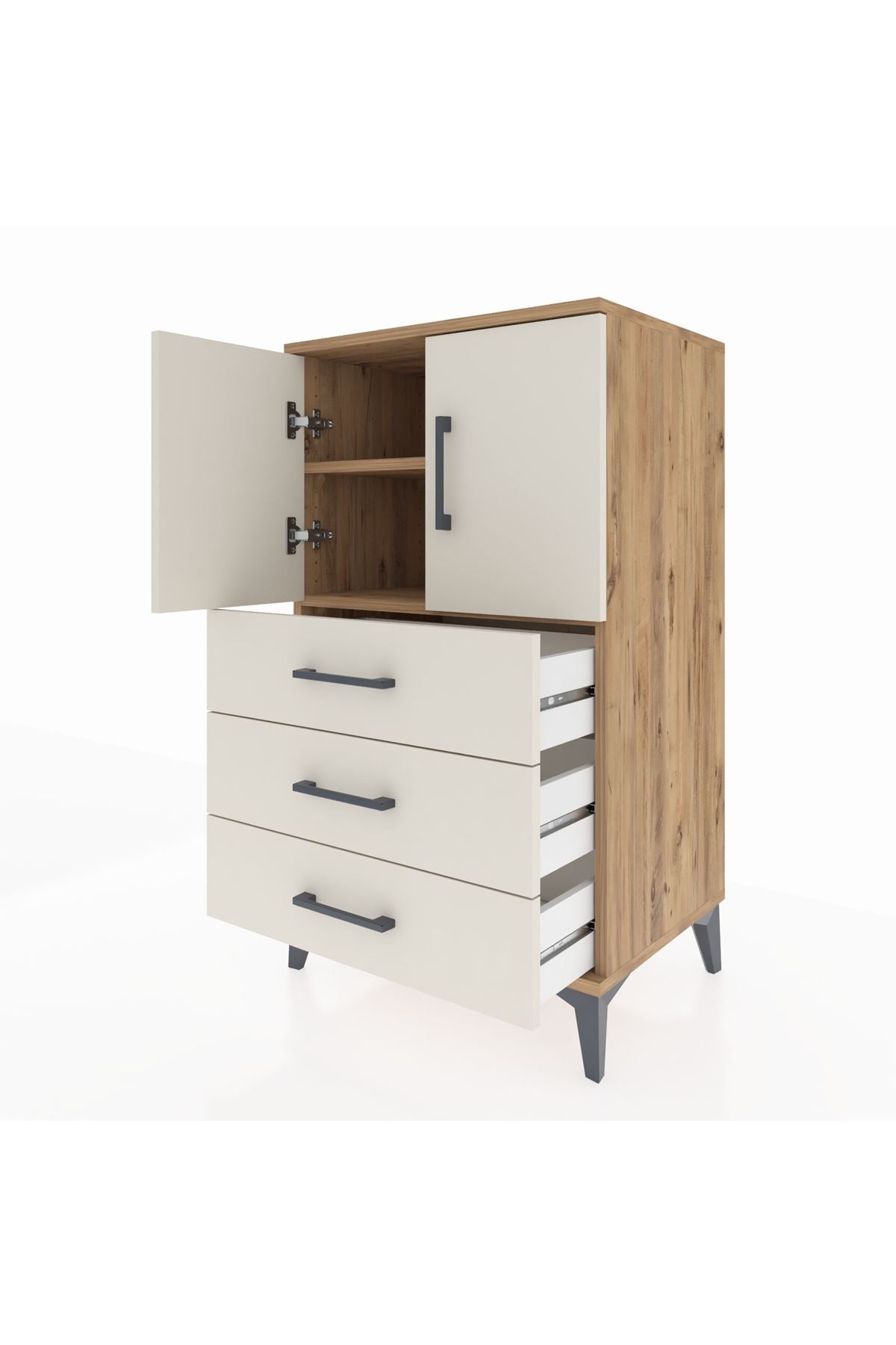 Hyperion Komodin 2 Raflı 3 Çekmeceli 2 Kapaklı 60x44x106 Çam-Aytaşı