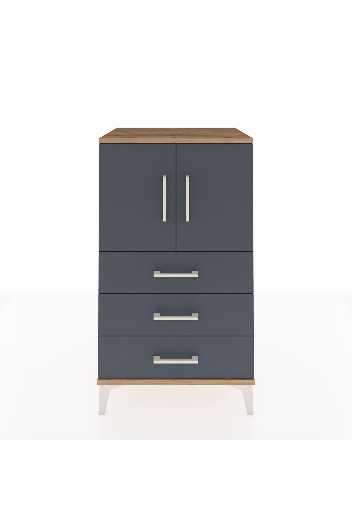 Hyperion Komodin 2 Raflı 3 Çekmeceli 2 Kapaklı 60x44x106 Çam-Antrasit