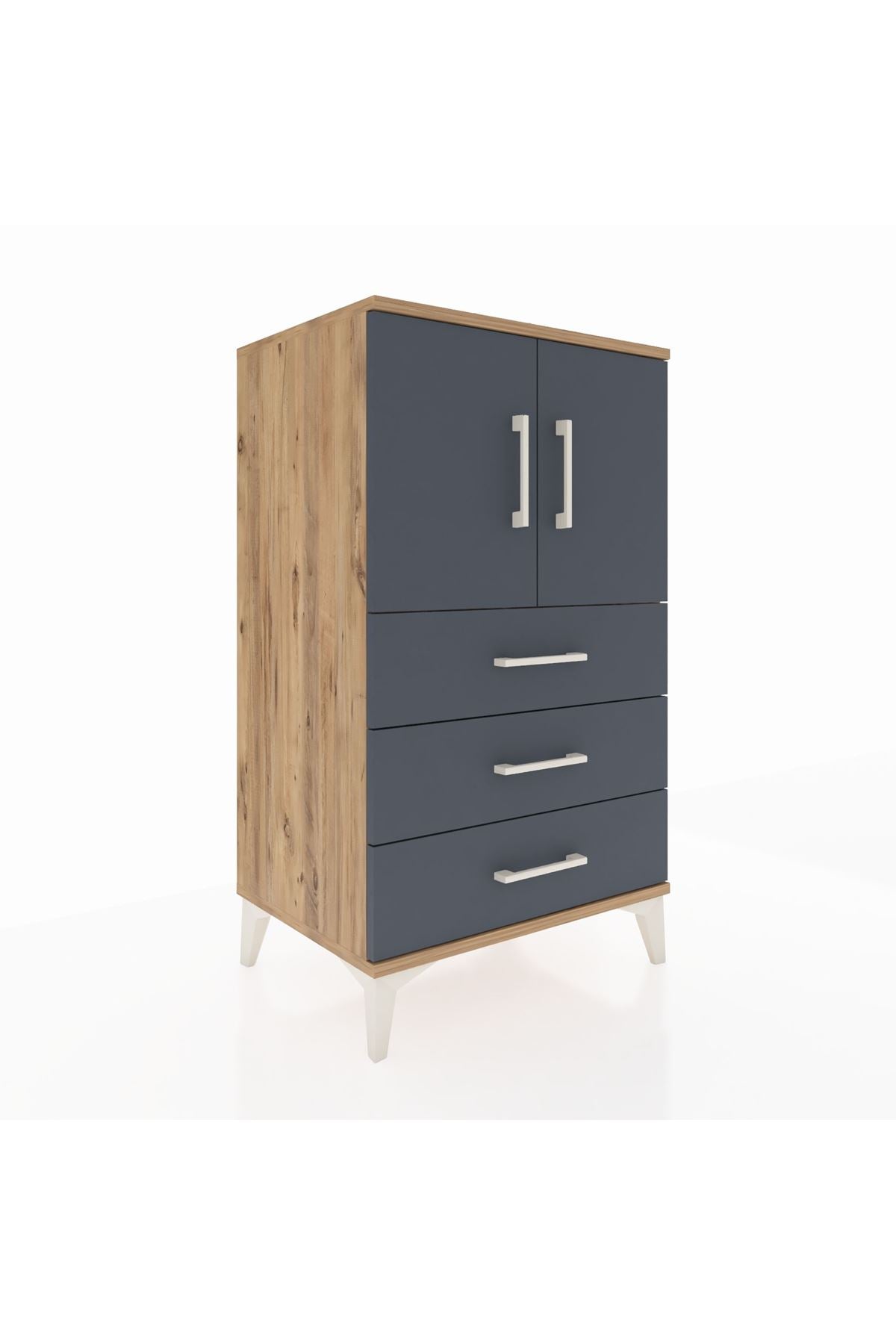 Hyperion Komodin 2 Raflı 3 Çekmeceli 2 Kapaklı 60x44x106 Çam-Antrasit