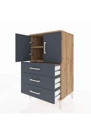 Hyperion Komodin 2 Raflı 3 Çekmeceli 2 Kapaklı 60x44x106 Çam-Antrasit