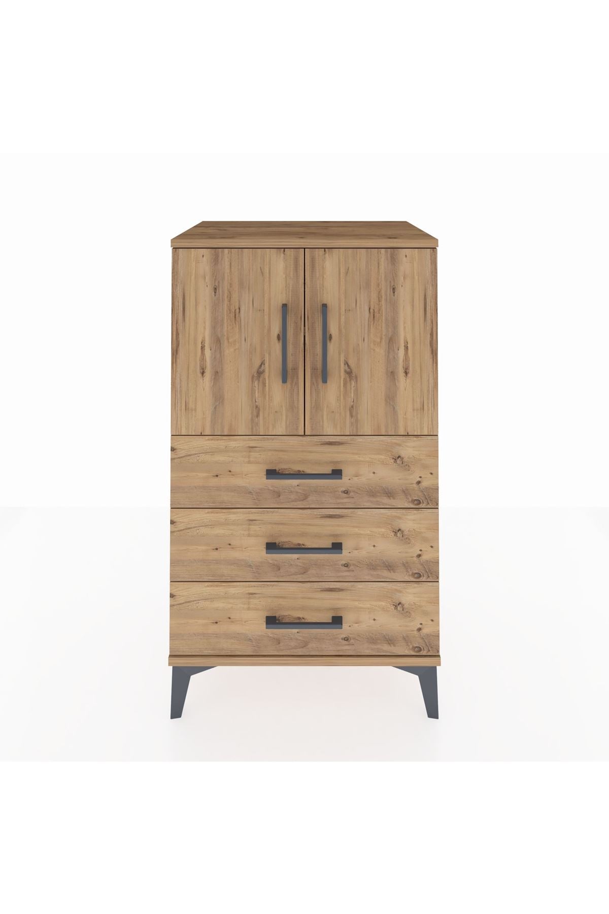 Hyperion Komodin 2 Raflı 3 Çekmeceli 2 Kapaklı 60x44x106 Çam-Çam