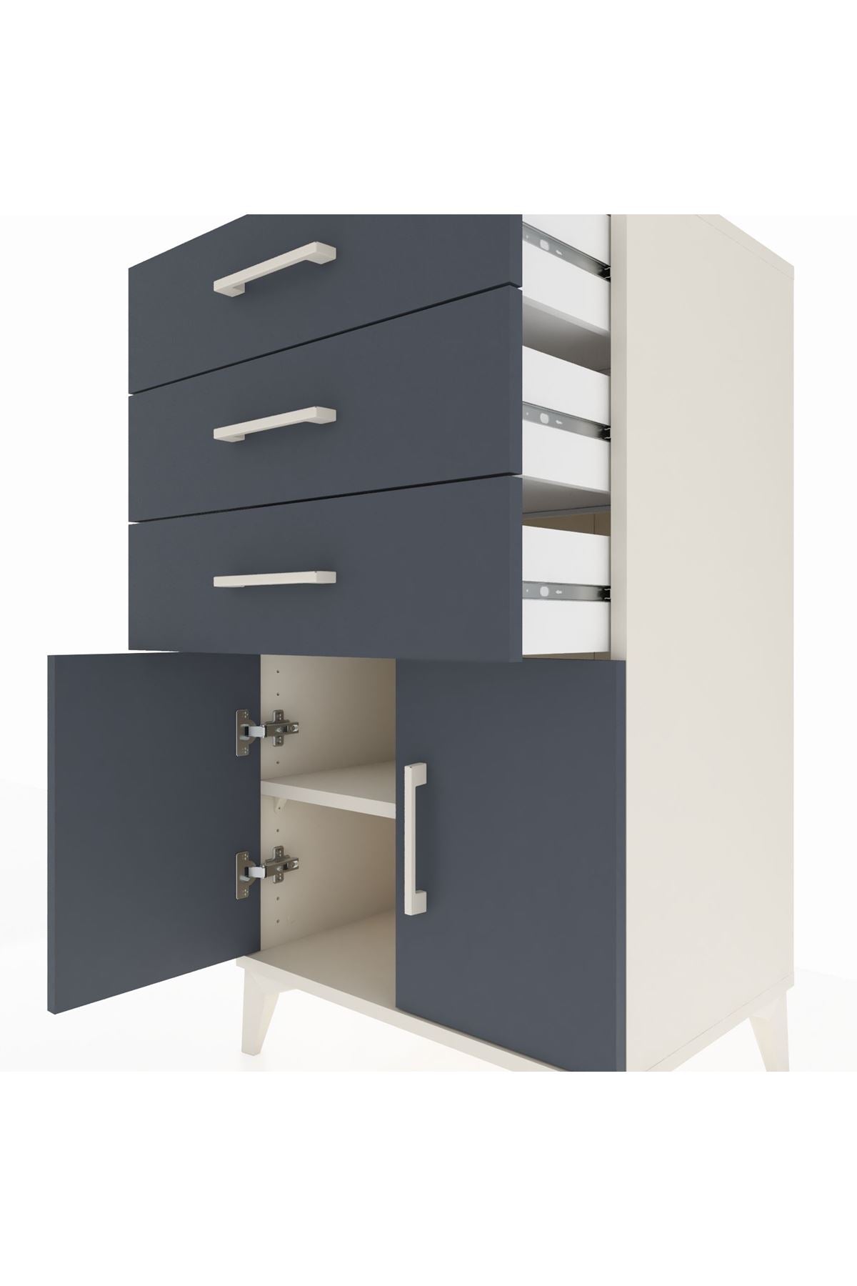 Hyperion Komodin Tek Raflı 3 Çekmeceli 2 Kapaklı 60x44x106 Aytaşı-Antrasit