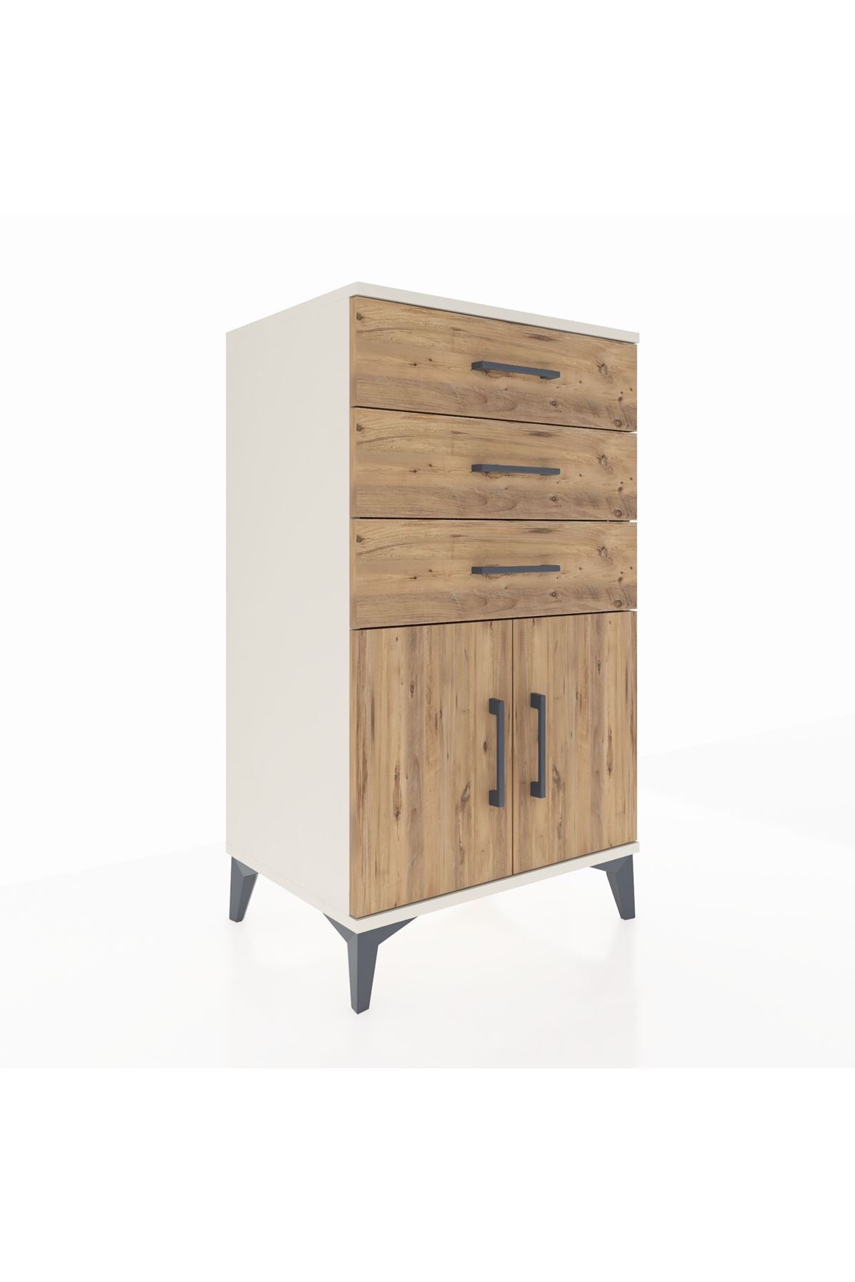 Hyperion Komodin Tek Raflı 3 Çekmeceli 2 Kapaklı 60x44x106 Aytaşı-Çam