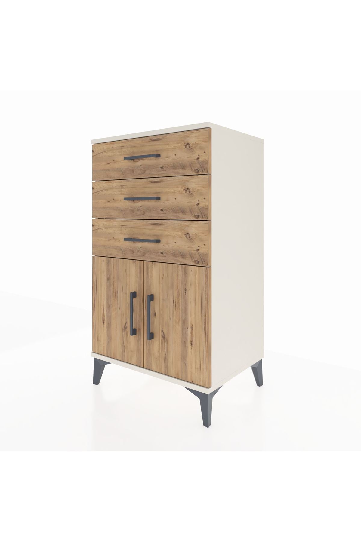 Hyperion Komodin Tek Raflı 3 Çekmeceli 2 Kapaklı 60x44x106 Aytaşı-Çam