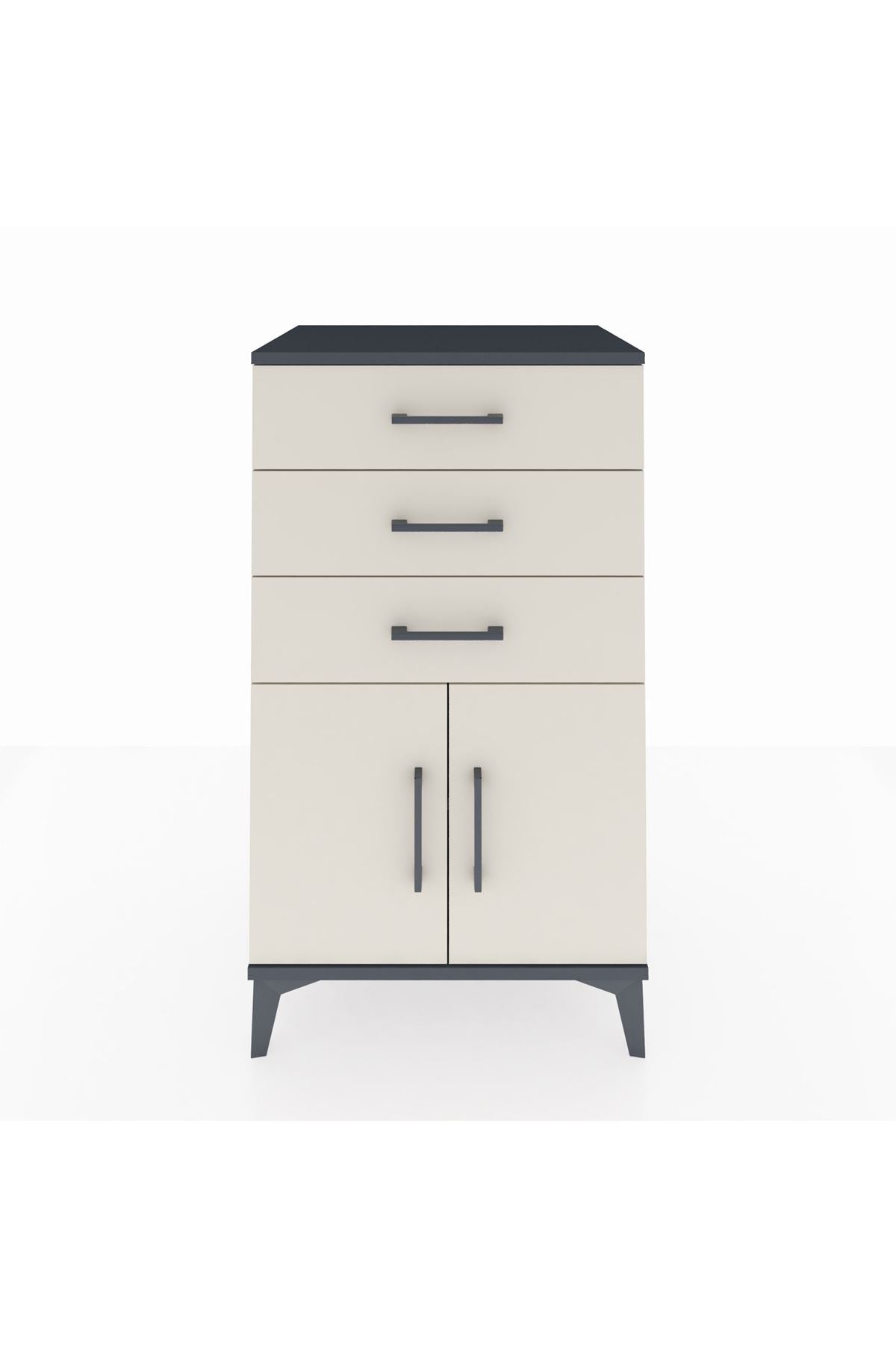 Hyperion Komodin Tek Raflı 3 Çekmeceli 2 Kapaklı 60x44x106 Antrasit-Aytaşı