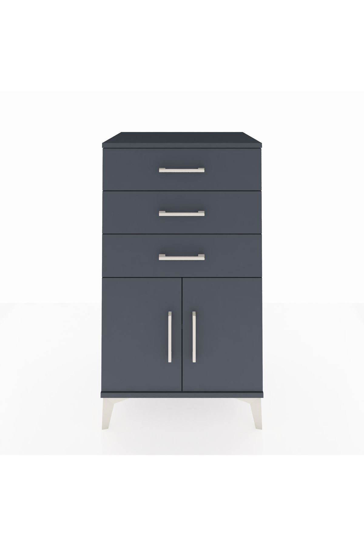 Hyperion Komodin Tek Raflı 3 Çekmeceli 2 Kapaklı 60x44x106 Antrasit-Antrasit