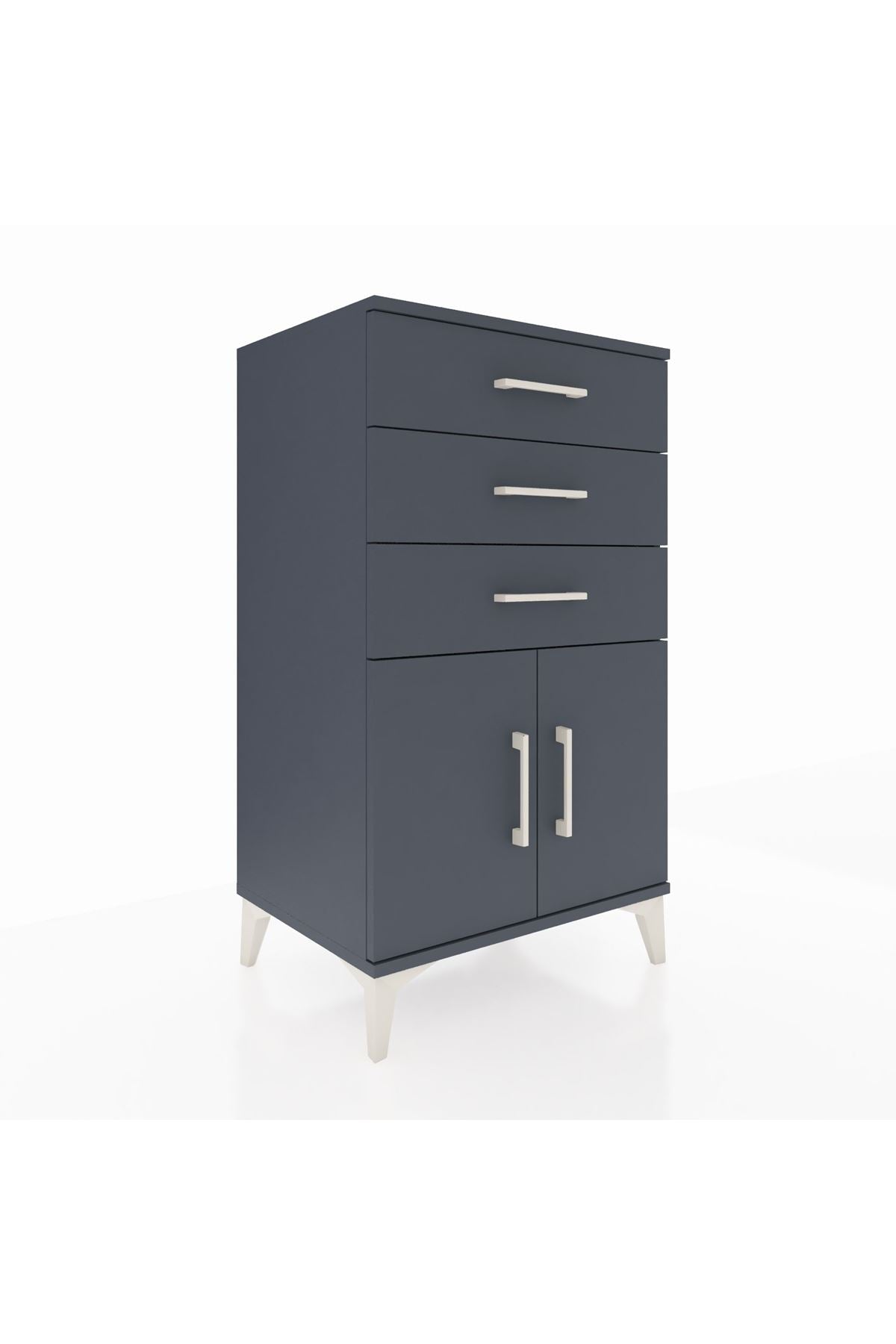 Hyperion Komodin Tek Raflı 3 Çekmeceli 2 Kapaklı 60x44x106 Antrasit-Antrasit