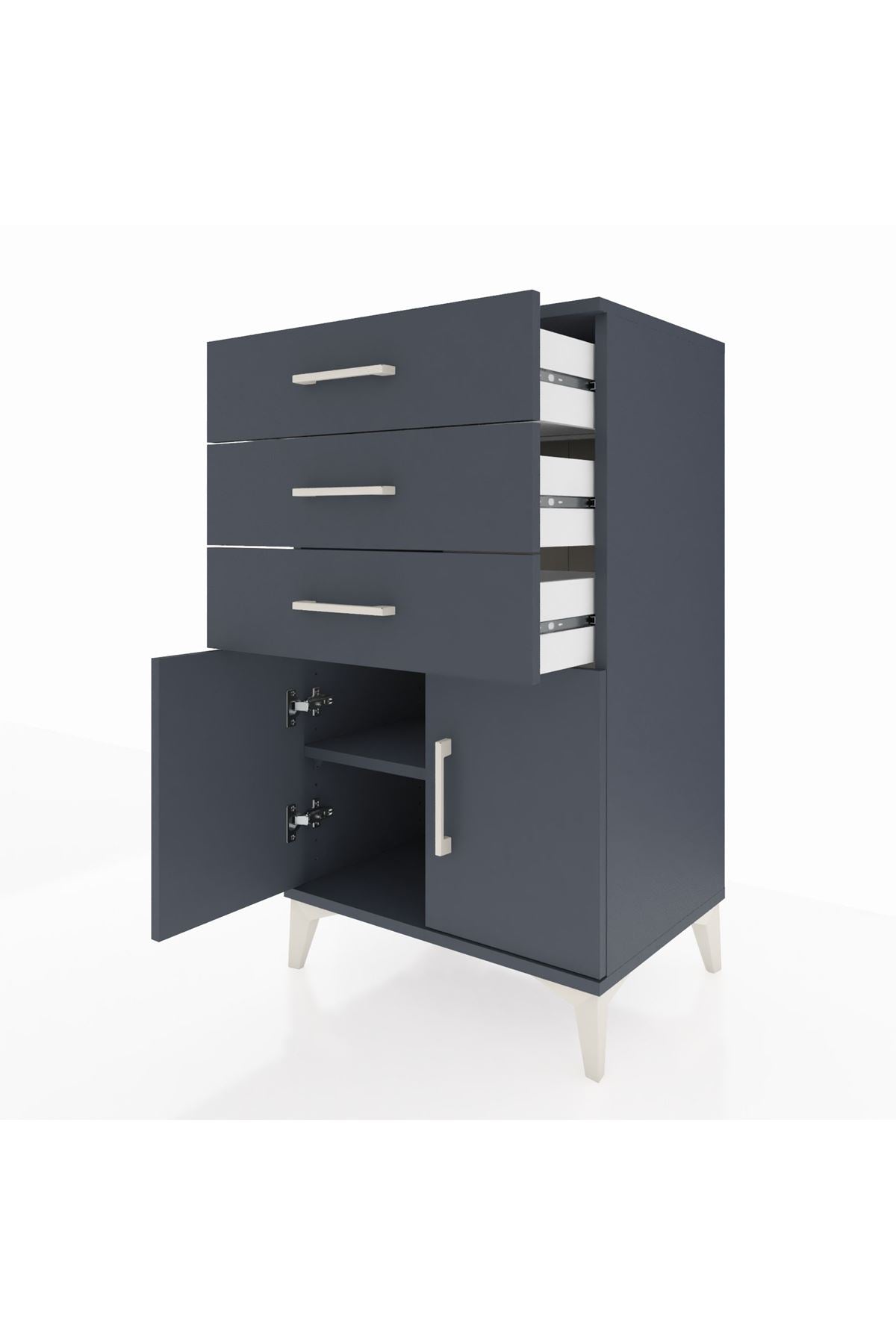 Hyperion Komodin Tek Raflı 3 Çekmeceli 2 Kapaklı 60x44x106 Antrasit-Antrasit