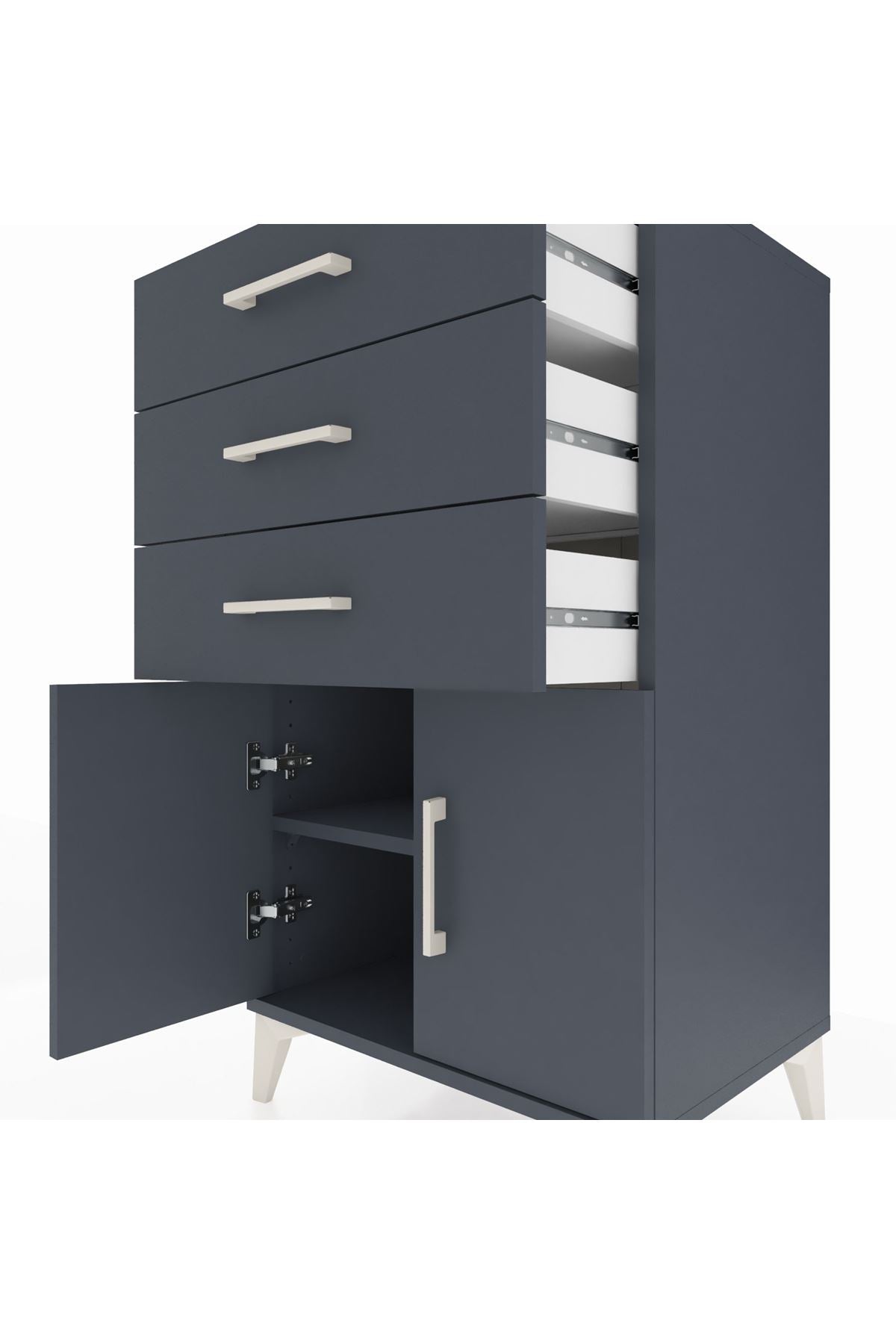 Hyperion Komodin Tek Raflı 3 Çekmeceli 2 Kapaklı 60x44x106 Antrasit-Antrasit