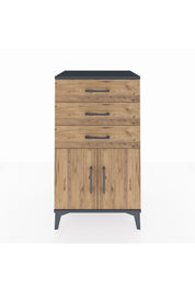 Hyperion Komodin Tek Raflı 3 Çekmeceli 2 Kapaklı 60x44x106 Antrasit-Çam