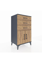 Hyperion Komodin Tek Raflı 3 Çekmeceli 2 Kapaklı 60x44x106 Antrasit-Çam