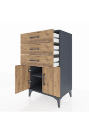 Hyperion Komodin Tek Raflı 3 Çekmeceli 2 Kapaklı 60x44x106 Antrasit-Çam