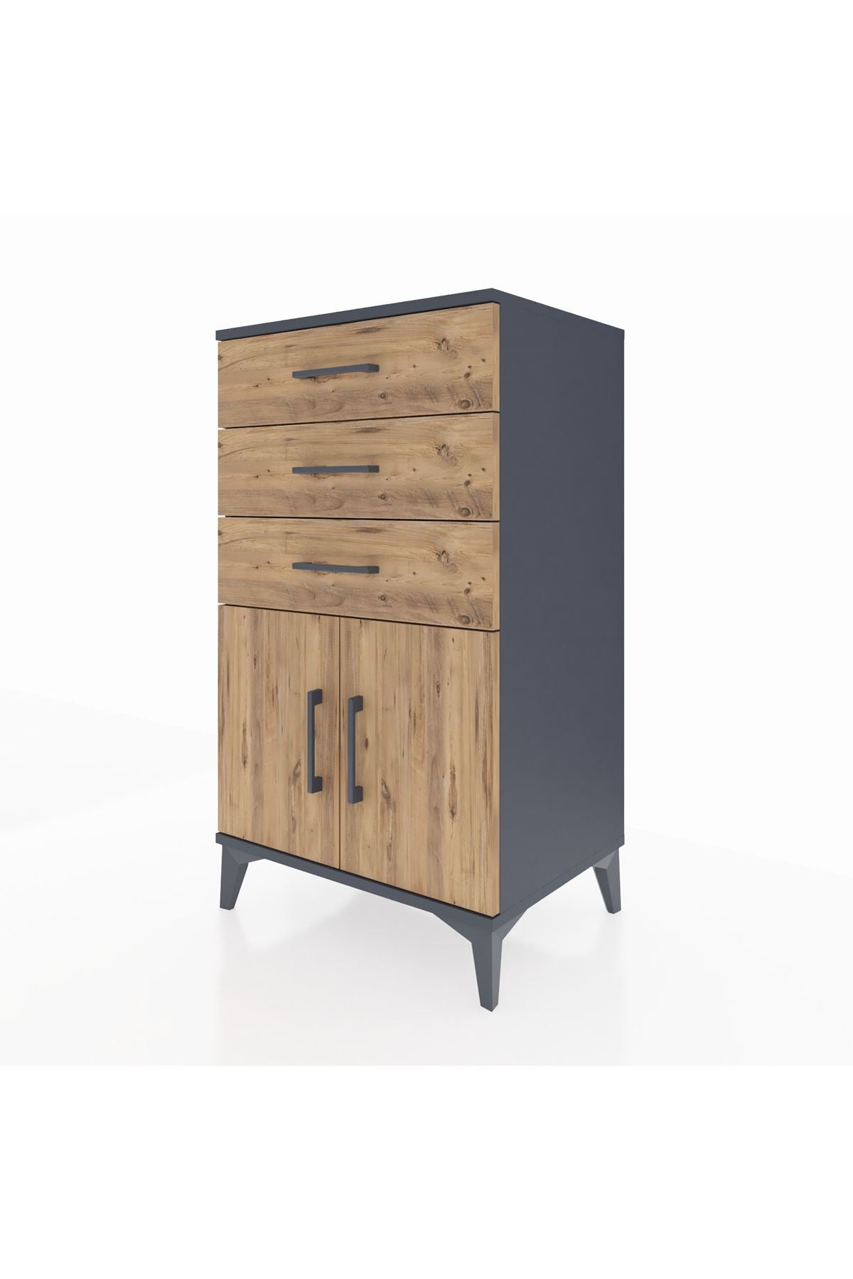 Hyperion Komodin Tek Raflı 3 Çekmeceli 2 Kapaklı 60x44x106 Antrasit-Çam