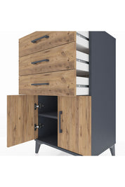Hyperion Komodin Tek Raflı 3 Çekmeceli 2 Kapaklı 60x44x106 Antrasit-Çam