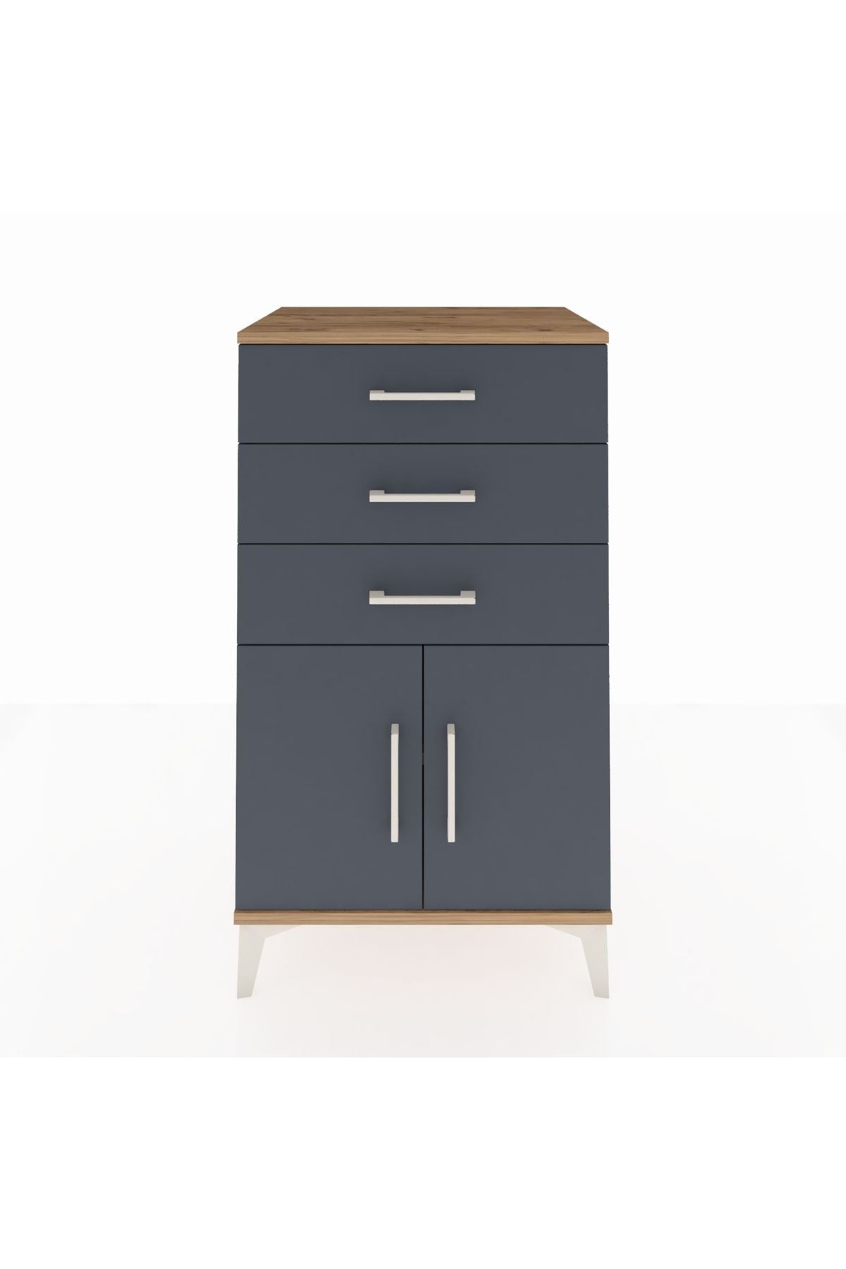 Hyperion Komodin Tek Raflı 3 Çekmeceli 2 Kapaklı 60x44x106 Çam-Antrasit