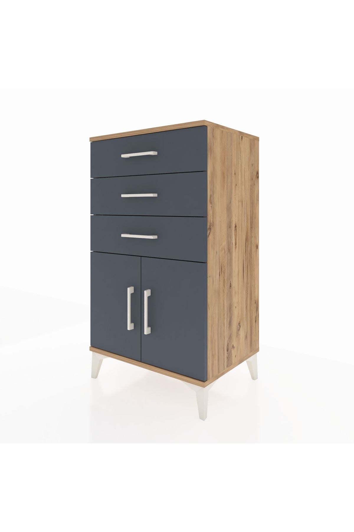 Hyperion Komodin Tek Raflı 3 Çekmeceli 2 Kapaklı 60x44x106 Çam-Antrasit