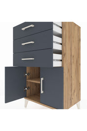 Hyperion Komodin Tek Raflı 3 Çekmeceli 2 Kapaklı 60x44x106 Çam-Antrasit