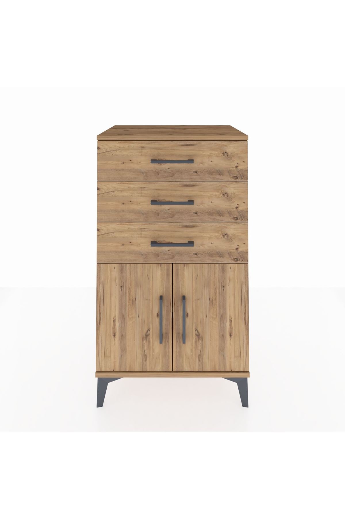 Hyperion Komodin Tek Raflı 3 Çekmeceli 2 Kapaklı 60x44x106 Çam-Çam