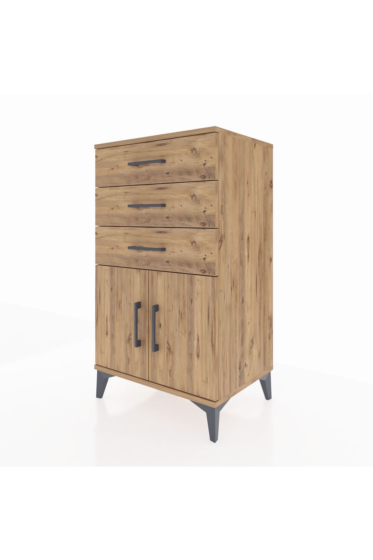 Hyperion Komodin Tek Raflı 3 Çekmeceli 2 Kapaklı 60x44x106 Çam-Çam